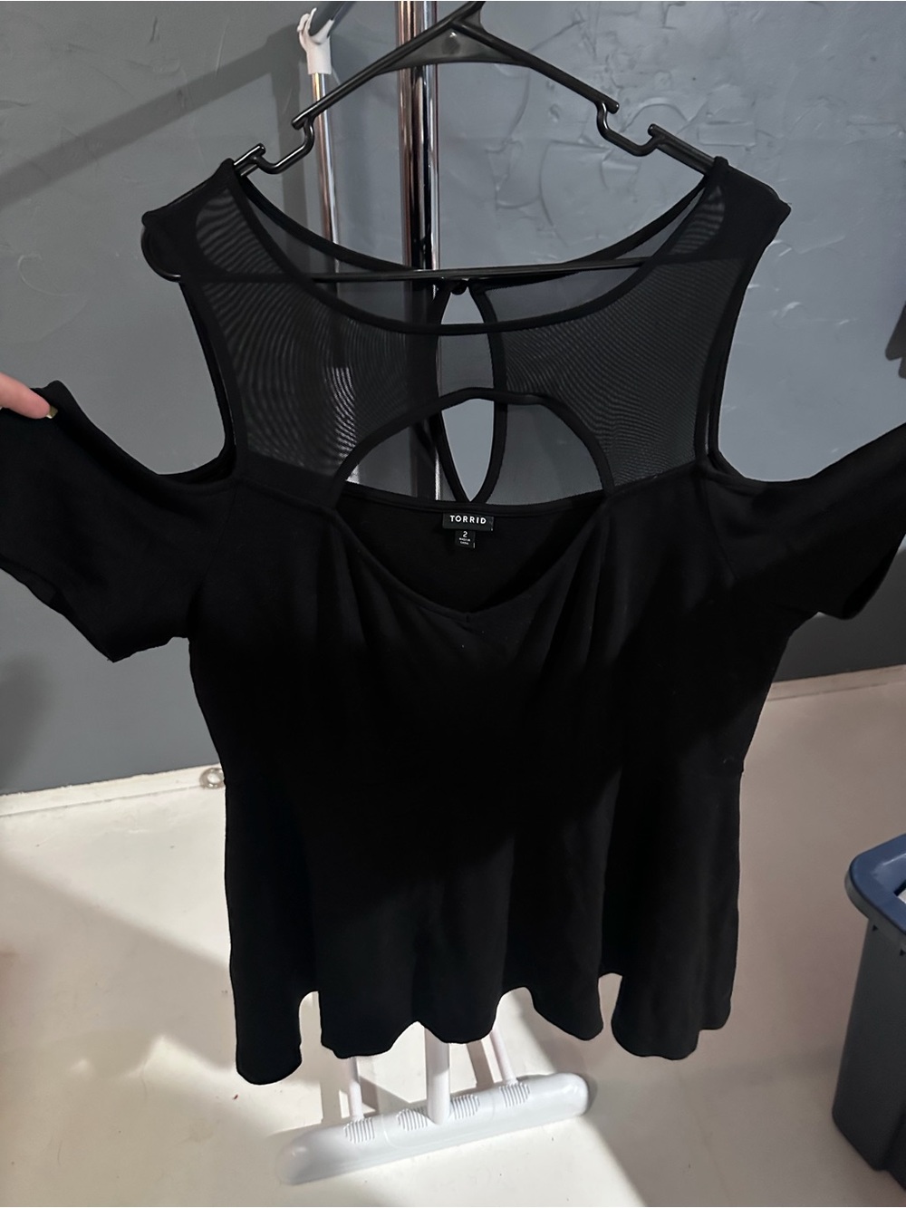 torrid Black Cold-Shoulder Mesh Yoke Tee